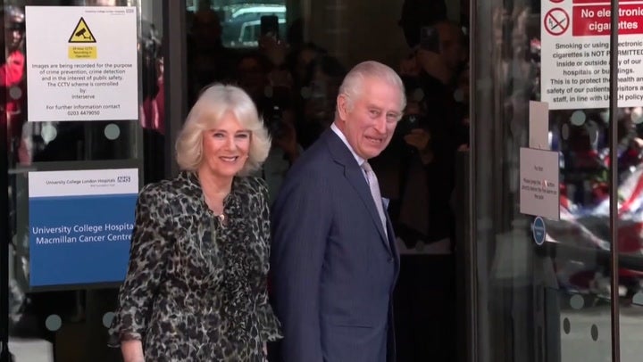 <p>King Charles smiles and waves as he is greeted by cheers from public on return to royal duties.</p>