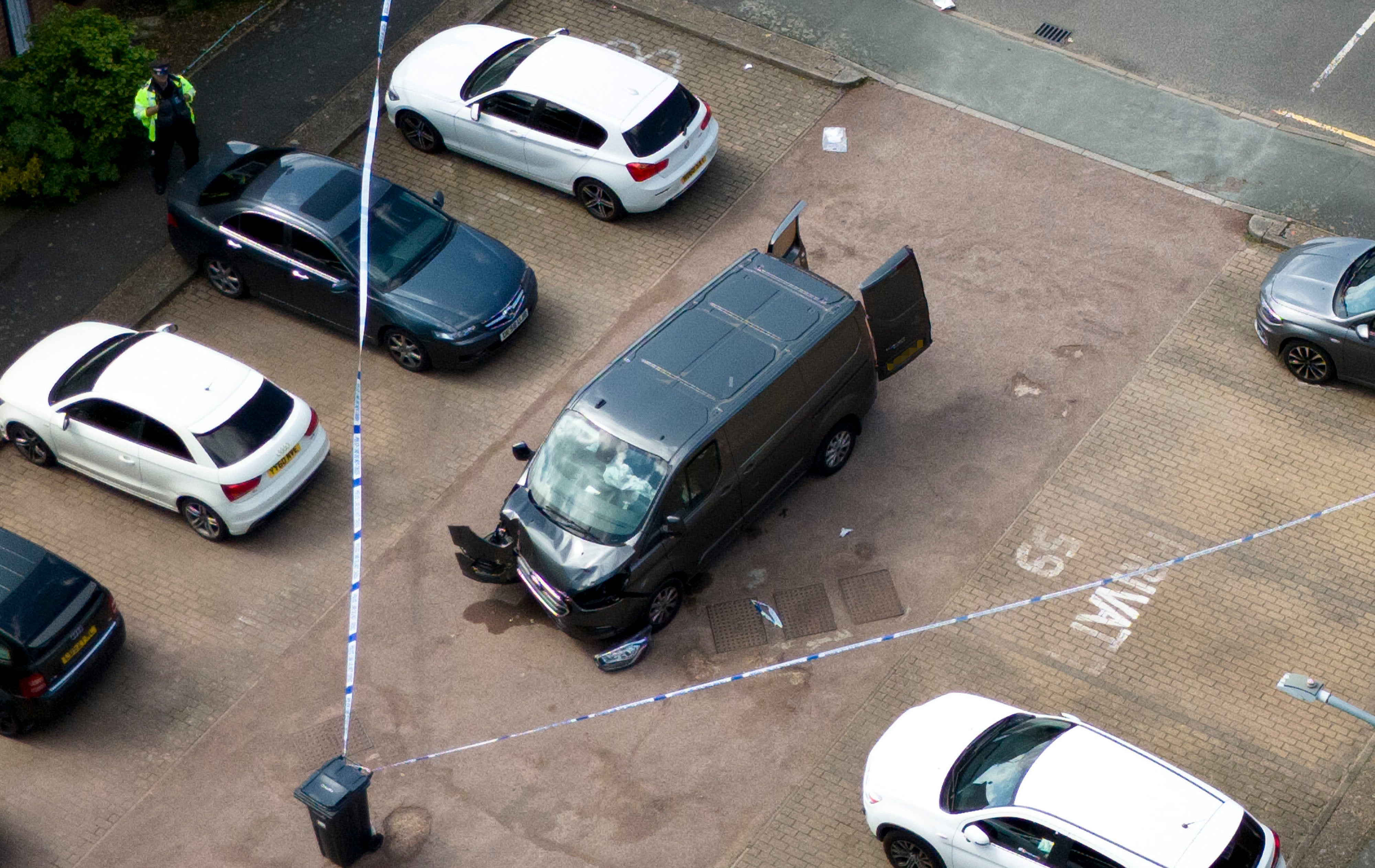 The damaged van at the scene of the tragic incident in east London
