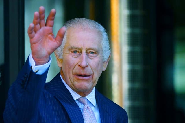 <p>The King arrives for a visit to University College Hospital Macmillan Cancer Centre on Tuesday </p>