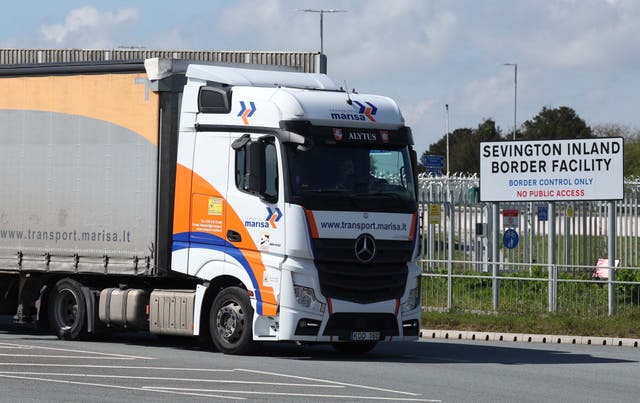 <p>A truck leaves the inland border facility at Sevington, near Ashford, Kent </p>