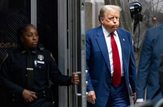 <p>Former president Donald Trump at Manhattan criminal court for his trial in New York on Tuesday 30 April </p>