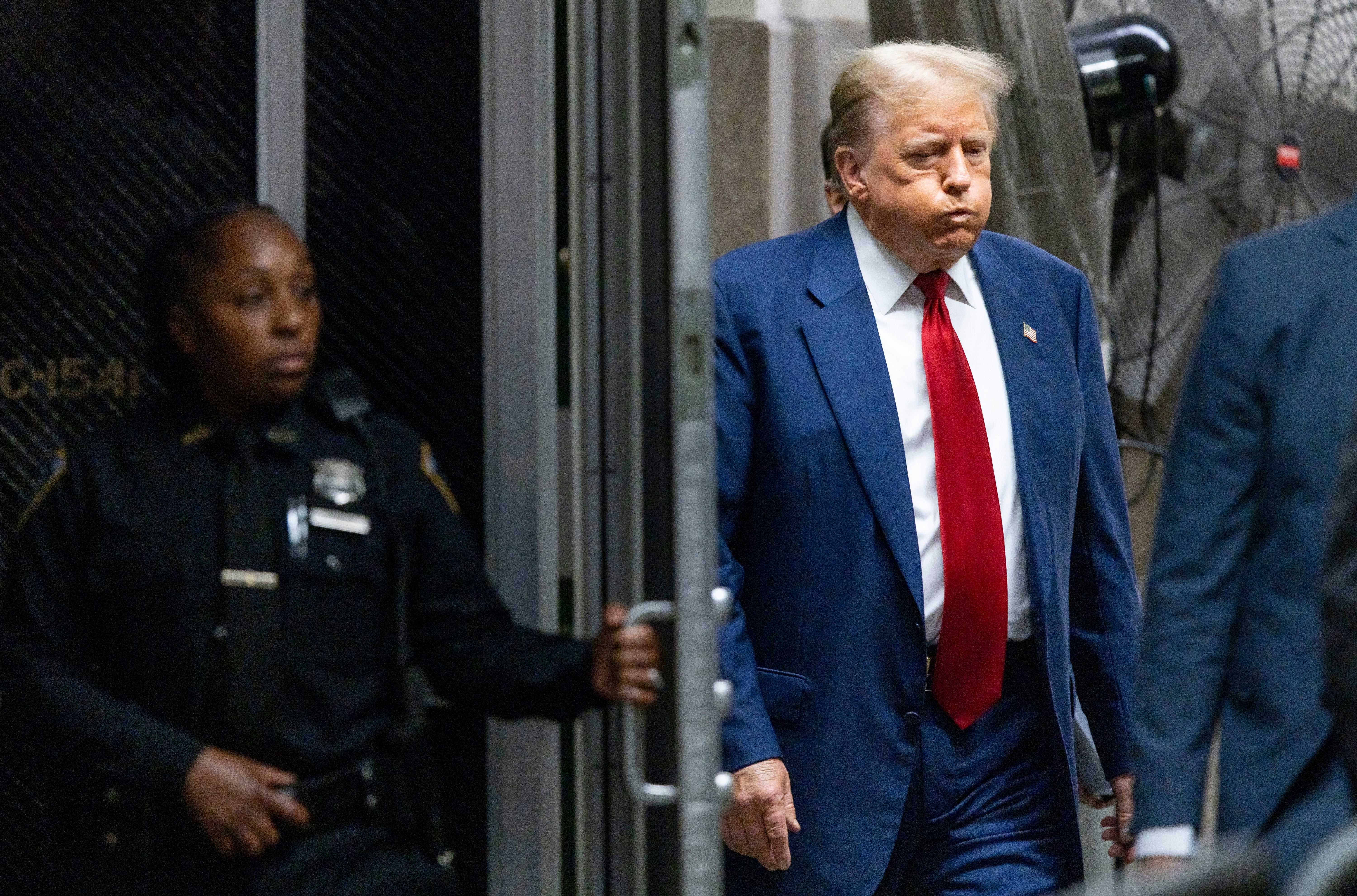 Donald Trump leaves a Manhattan criminal courtroom on 30 April.