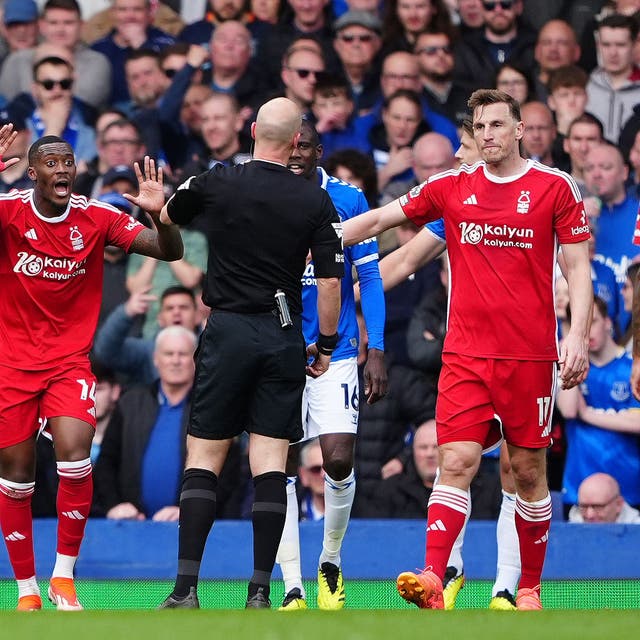 Nottingham Forest were not happy at Goodison Park (Peter Byrne/PA)