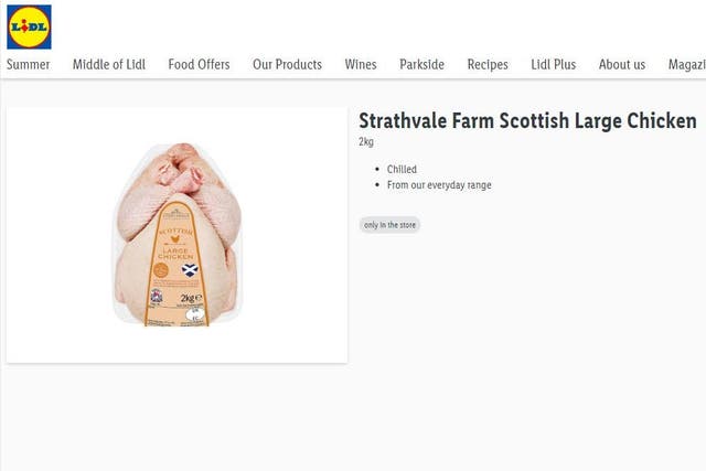 A screenshot of Lidl’s Strathvale farm Scottish chicken (PA)