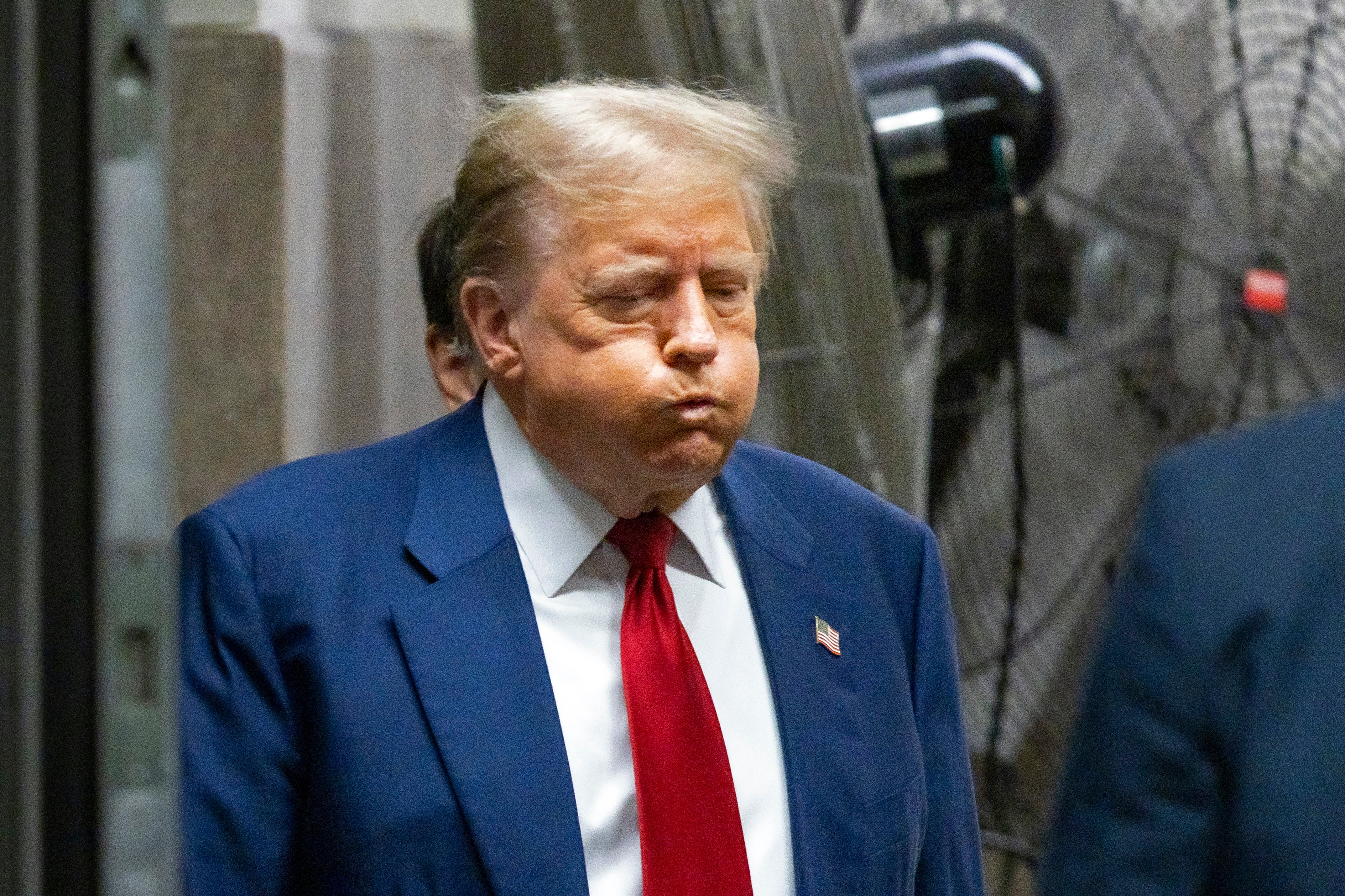 Donald Trump leaving the courtroom at his trial on 30 April