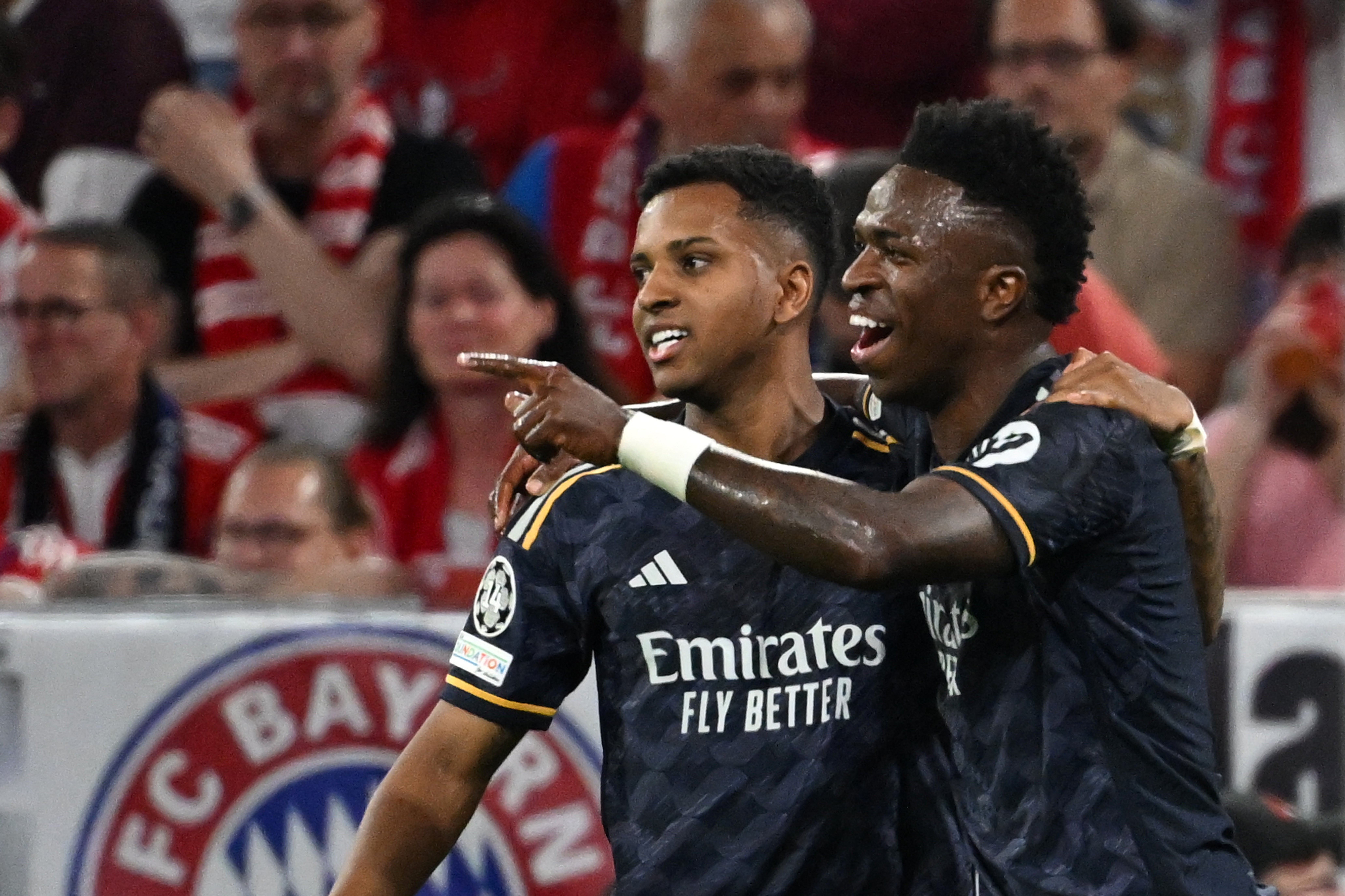Real Madrid’s Vinicius Junior (right) celebrates scoring their side's first goal of the game with Rodrygo