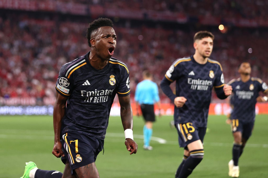 Vinicius Jr scored twice, including a penalty that denied Bayern victory