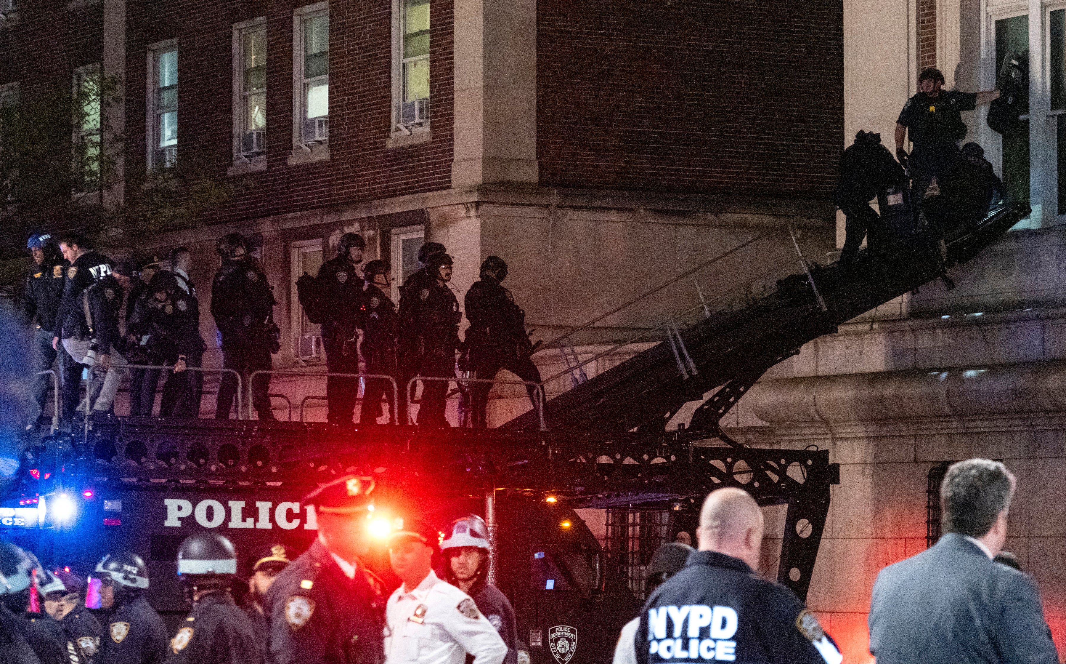 Police used a SWAT ramp to enter the upper floors of Hamilton Hall on Tuesday