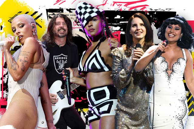 <p>Euro stars: (from left) Doja Cat, Dave Grohl, Janelle Monáe, Lana Del Rey, and Raye </p>