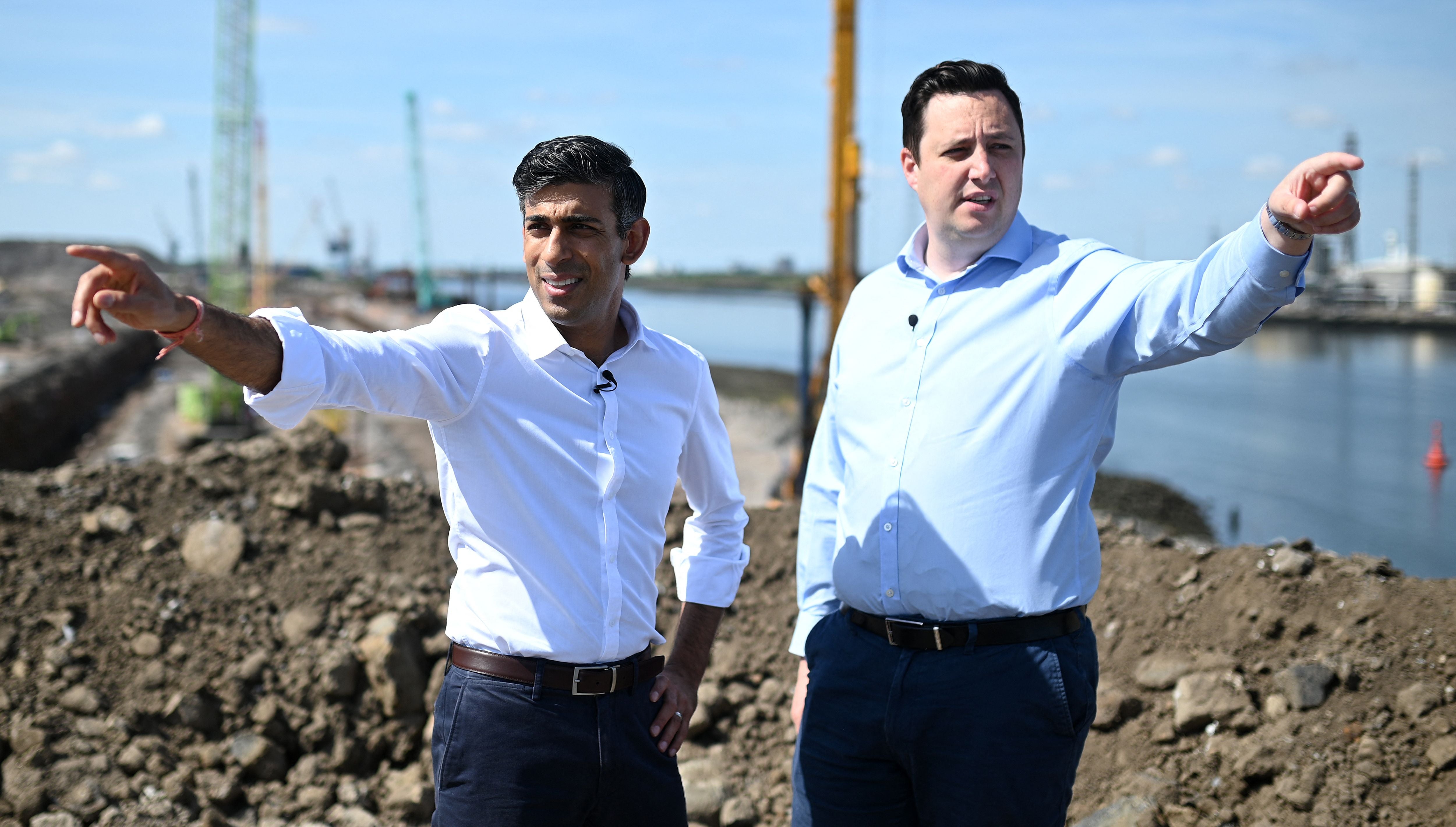 Sunak and Houchen during a visit to see the construction works at Teesside Freeport in Redcar in July 2022