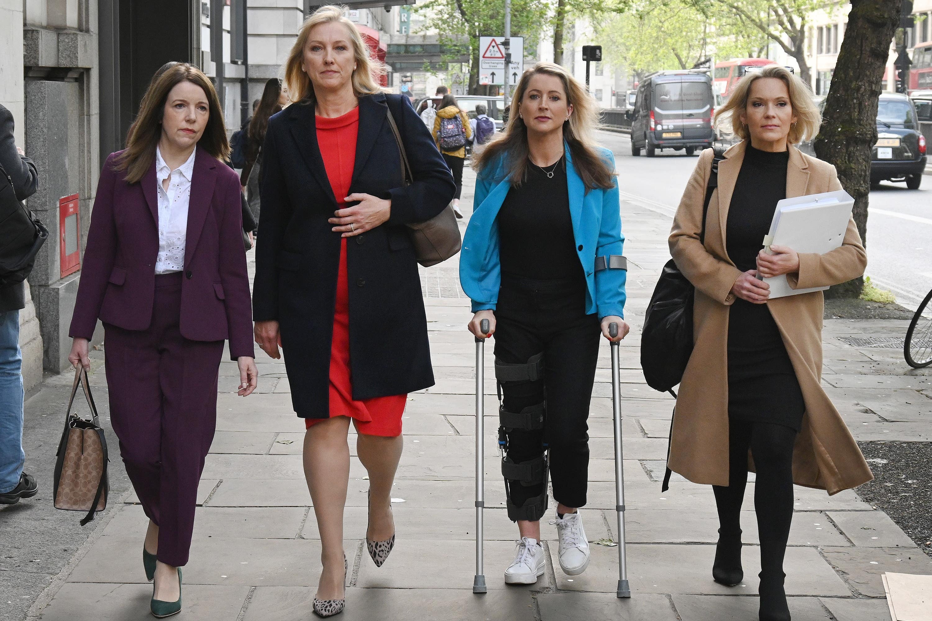 (Left to right) Annita McVeigh, Martine Croxall, Karin Giannone and Kasia Madera arriving at the London Central Employment Tribunal in Kingsway, central London