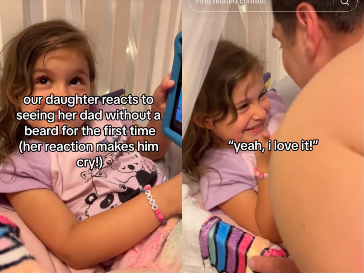 Daughter’s reaction to father shaving his face for the first time brings him to tears