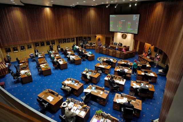 <p>Arizona state senators convene on Senate floor at the Capitol, Wednesday, April 10, 2024, in Phoenix</p>