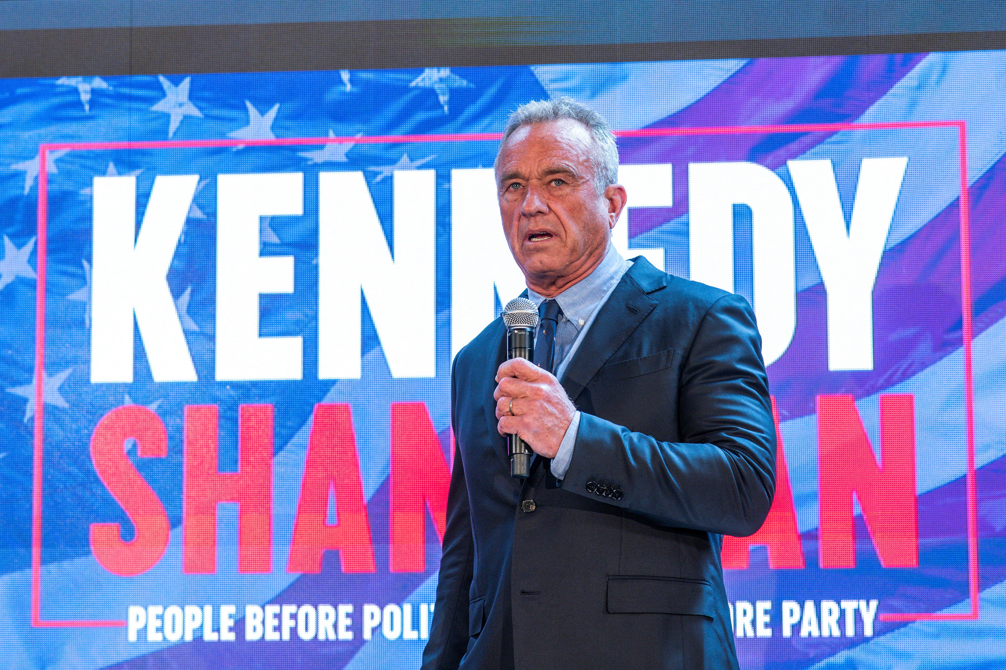 Robert F. Kennedy Jr. speaks to attendees during a press conference in New York, U.S., May 1, 2024.