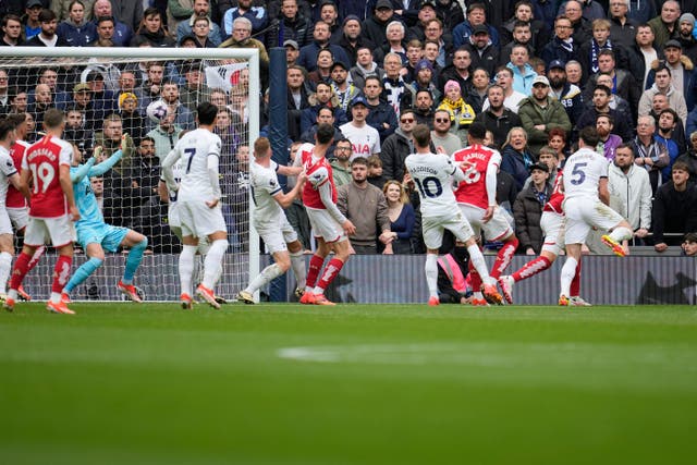 Tottenham struggled to deal with Arsenal’s set-piece prowess on Sunday (AP Photo/Kin Cheung/PA)