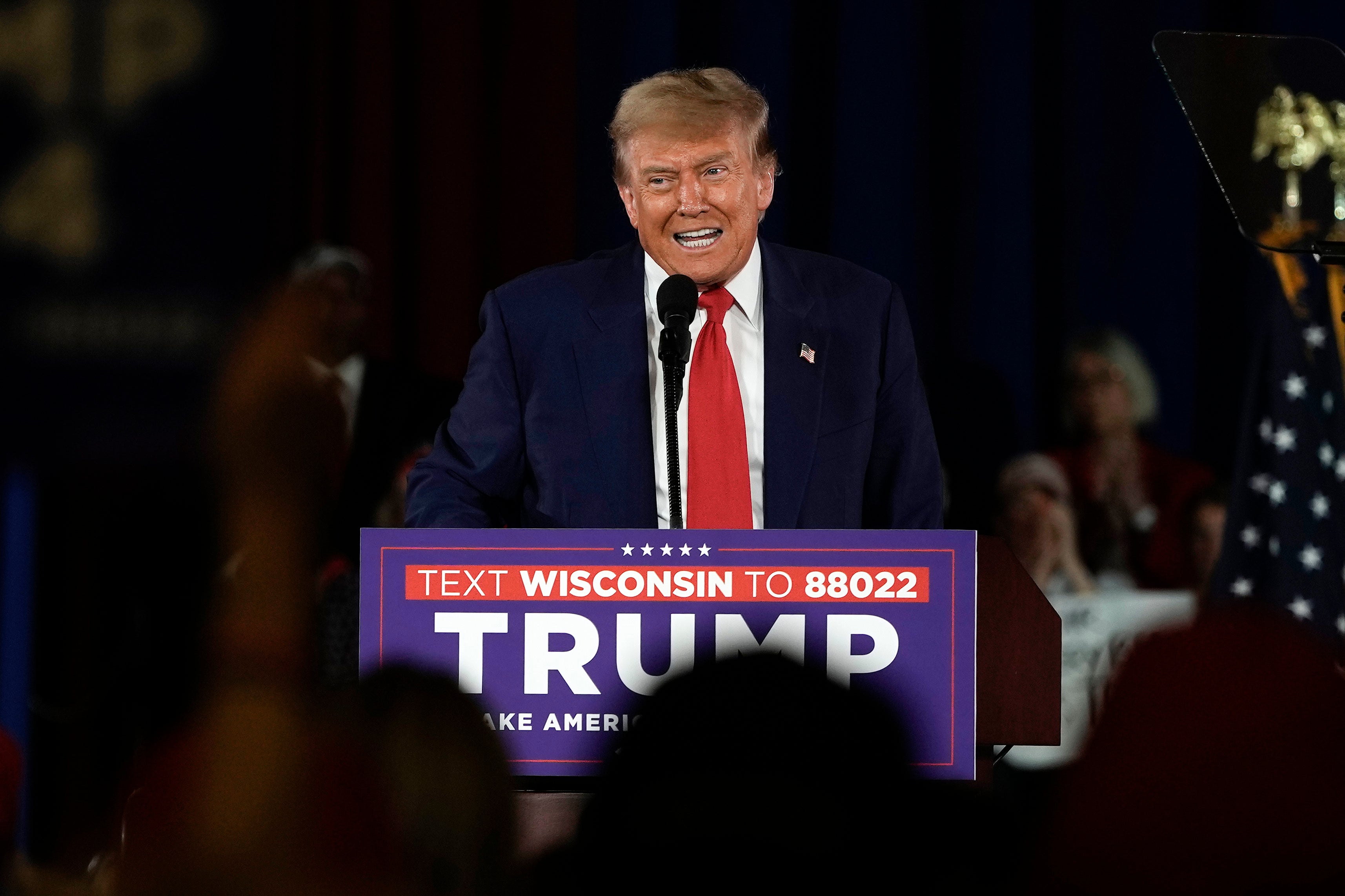 Republican presidential candidate Donald Trump speaks at a campaign rally in Waukesha, Wisconsin, on 1 May 2024