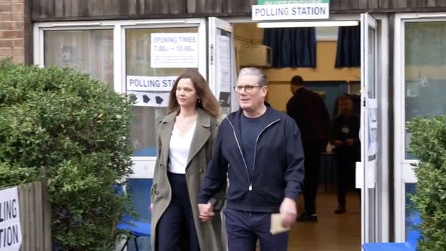 <p>Keir Starmer arrives at polling station to cast vote in local and London Mayoral election.</p>
