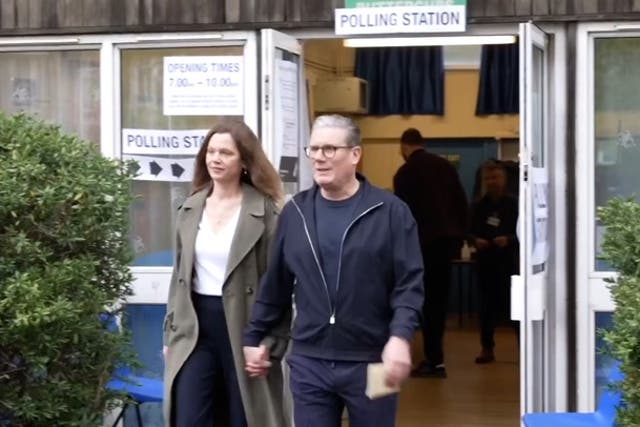 <p>Keir Starmer arrives at polling station to cast vote in local and London Mayoral election.</p>