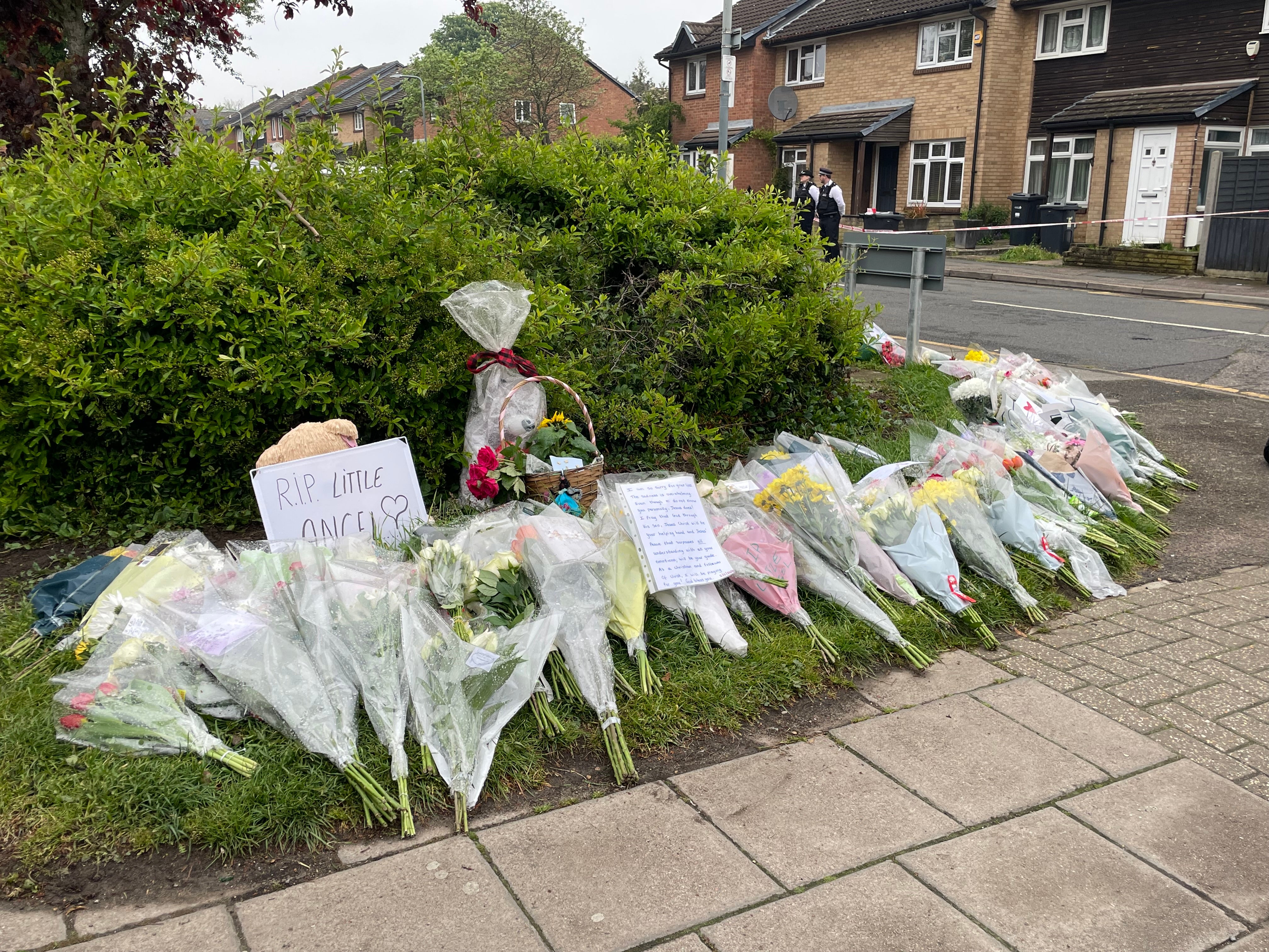 Flowers placed at the scene in Hainault, north east London, where 14-year-old Daniel Anjorin, was killed in a sword attack on Tuesday