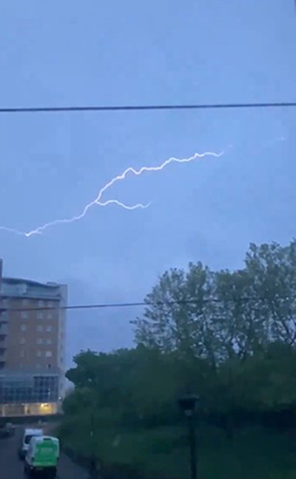 Lightning seen in the skies over Bow, East London at 5.30am on Thursday