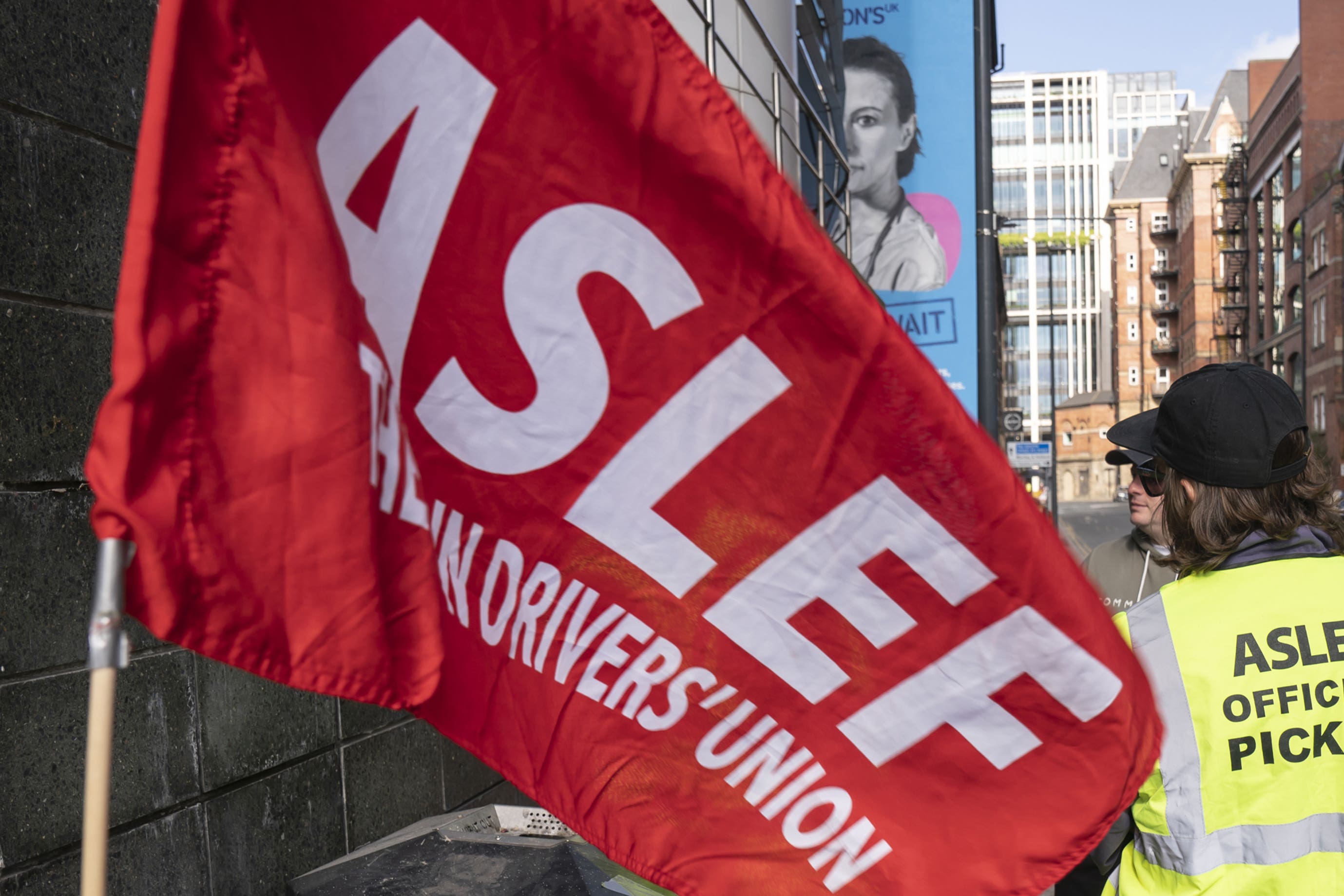 The Aslef union on a picket line near Leeds railway station (Danny Lawson/PA0