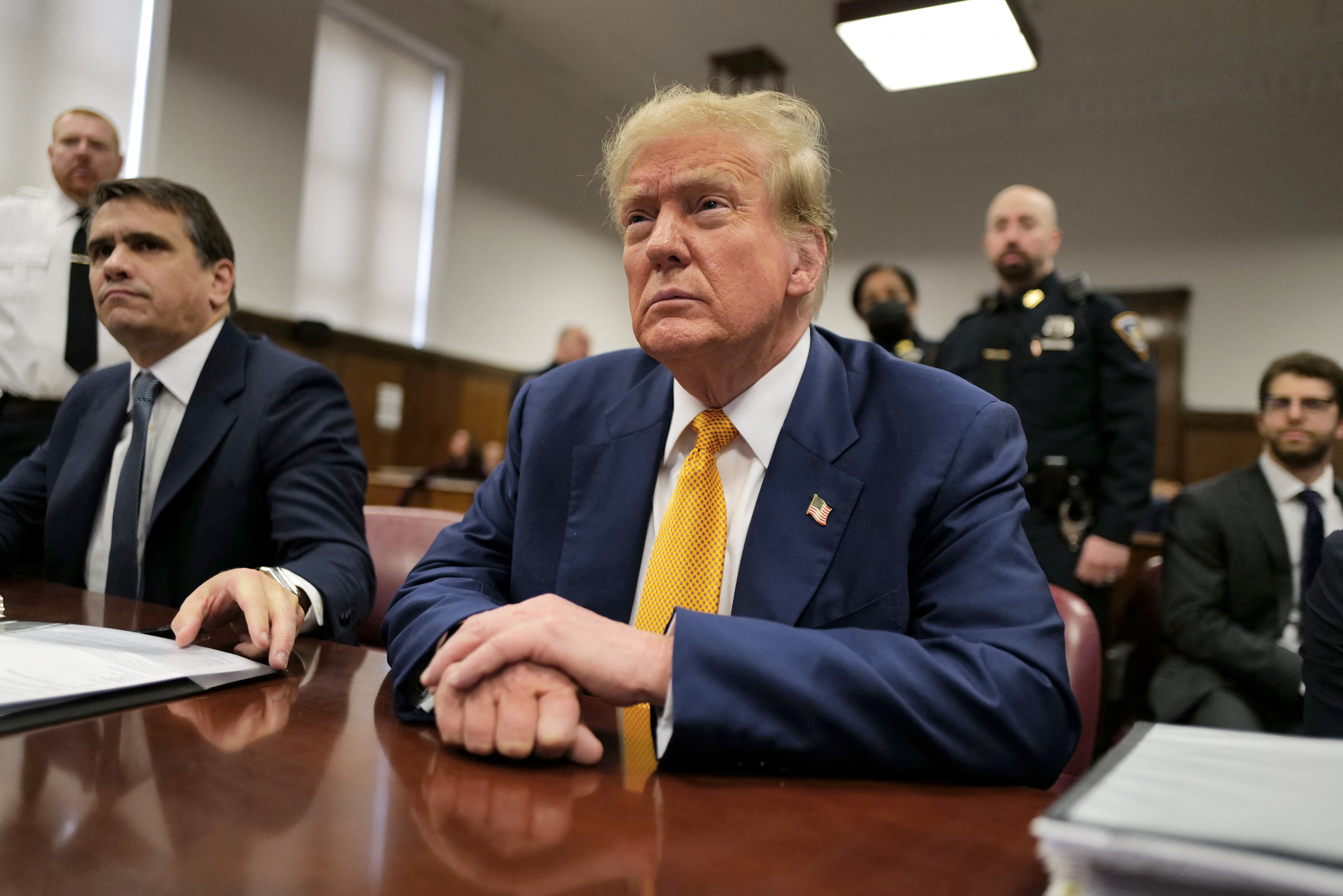 Donald Trump sits in a criminal courtroom in Manhattan on 2 May