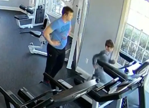 Shocking footage played in court allegedly showed Mr Gregor standing by a treadmill watching the youngster run, turning the machine faster and faster. At multiple points the boy falls off the treadmill onto the floor