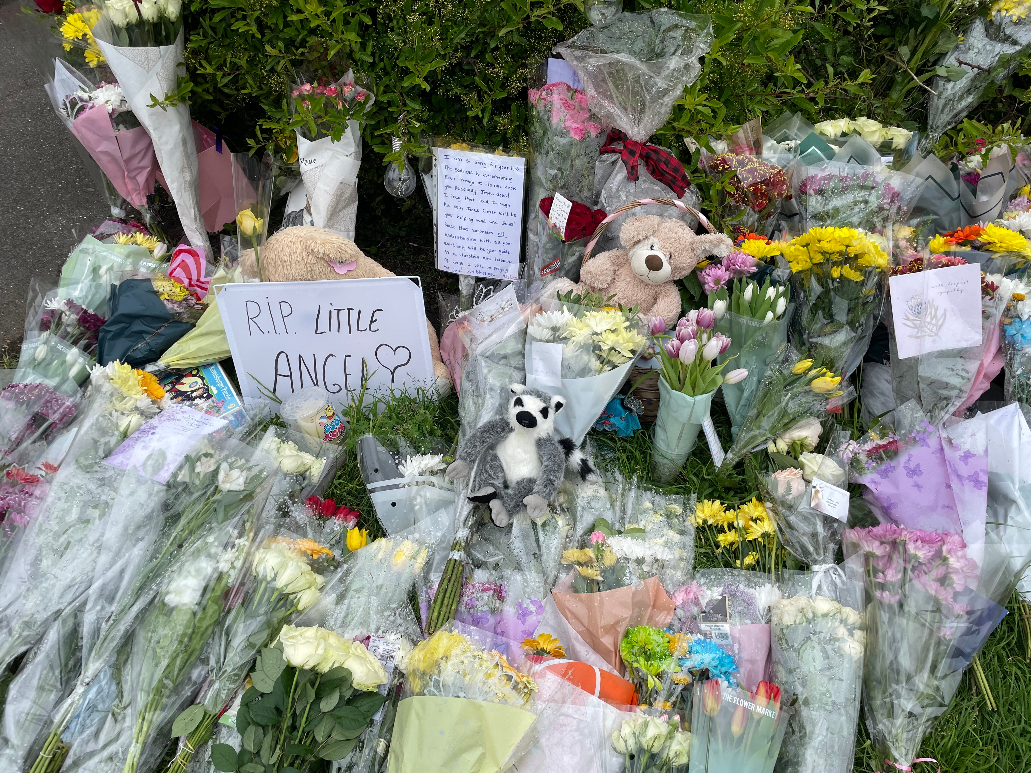 Floral tributes placed at the scene in Hainault