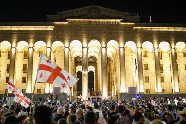 <p>Demonstrations in Tbilisi on Thursday outside the parliament </p>