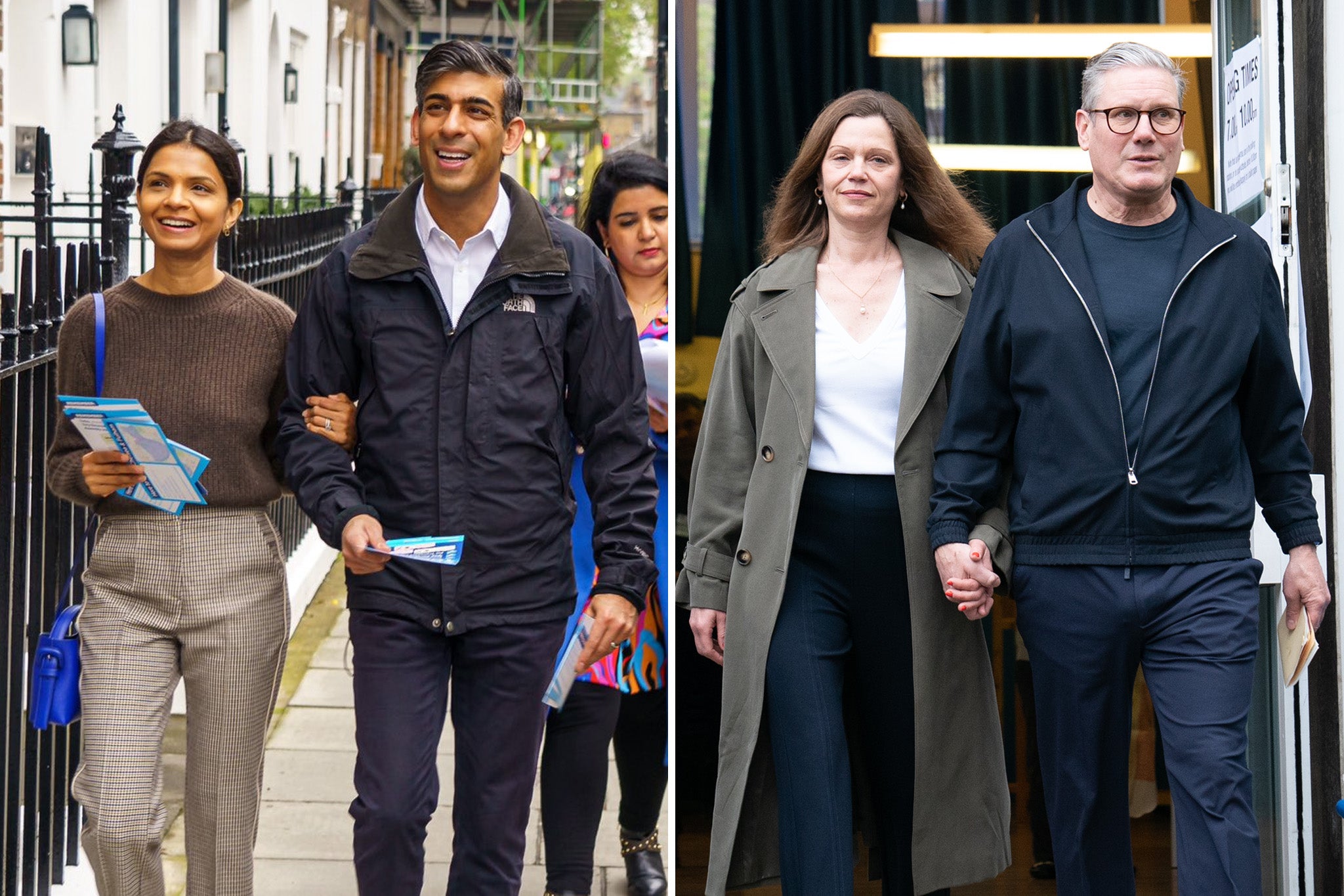 Rishi Sunak and Akshata Murty canvass, and Labour leader Sir Keir Starmer and his wife Victoria cast their votes