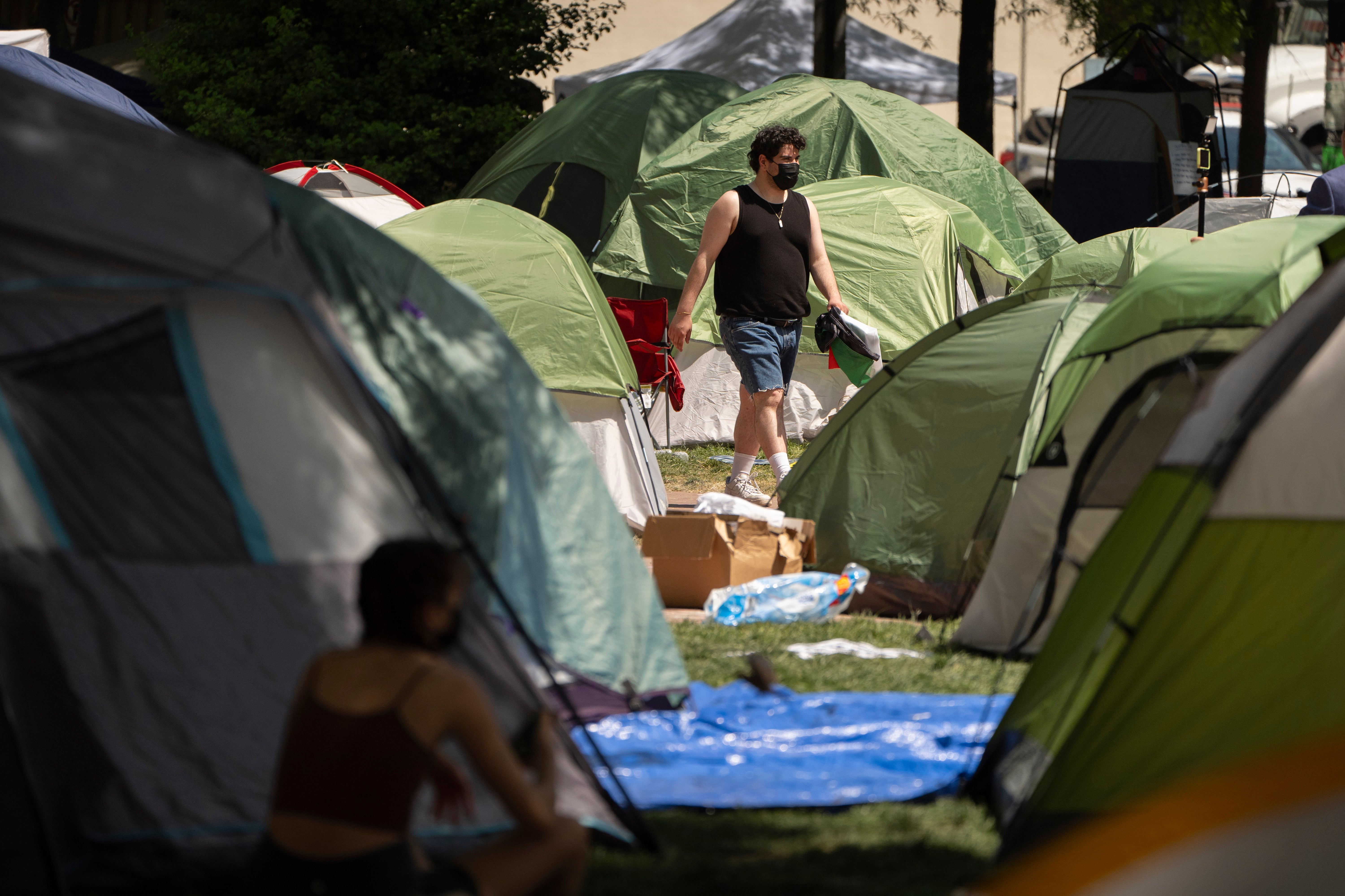 A student encampment protests against the Israel-Hamas war at George Washington University on 30 April