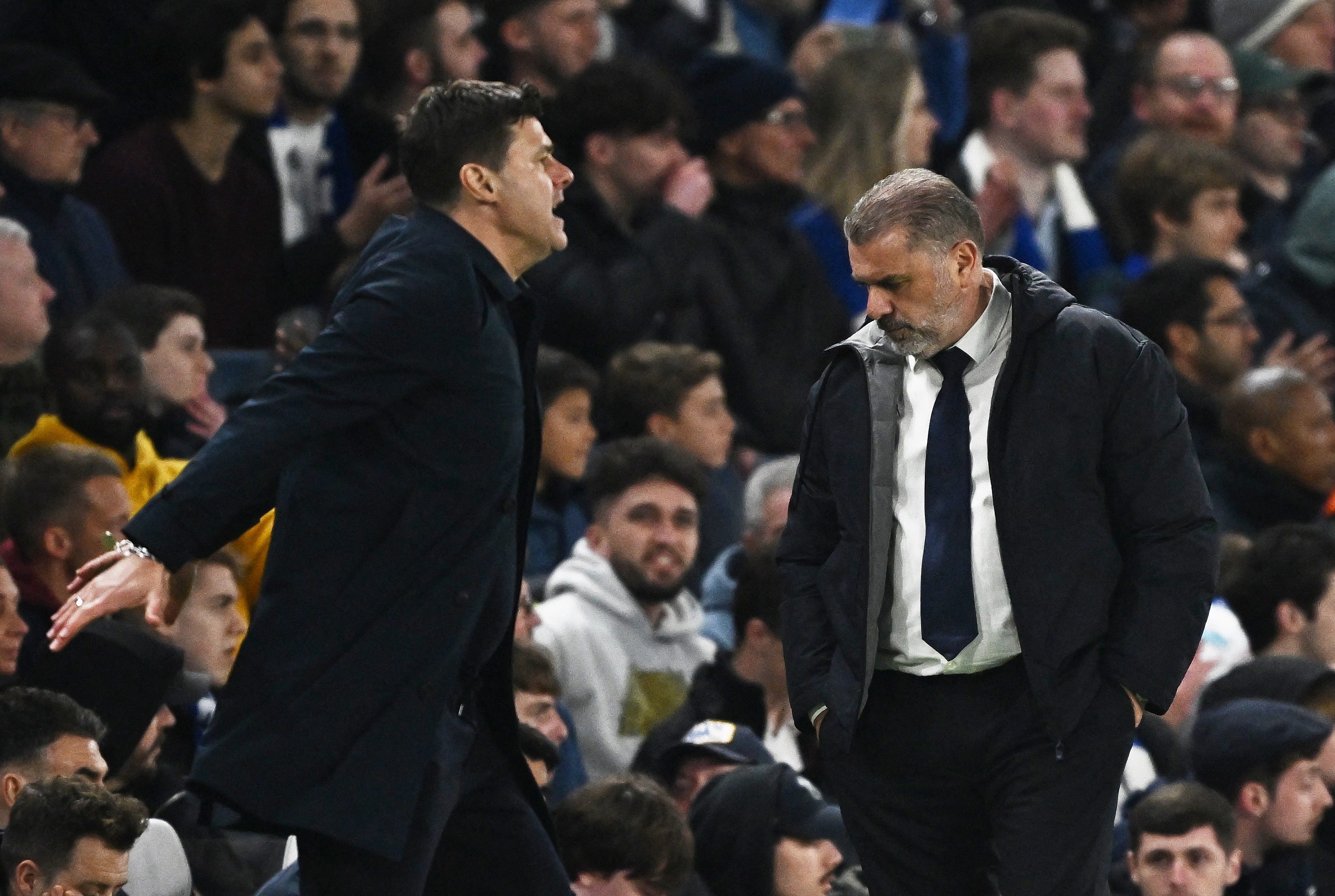 Mauricio Pochettino, left, handed Ange Postecoglou a third defeat in a row