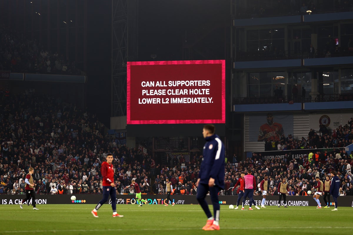 Medical emergency halts restart of Aston Villa’s Europa Conference League semi-final against Olympiacos