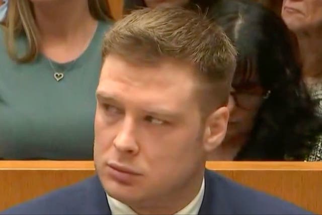 <p>Christopher Gregor, pictured in court, is accused of coaching his mother on how to testify in front of the jury </p>