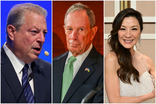 <p>Al Gore, Michael Bloomberg and Michelle Yeoh</p>