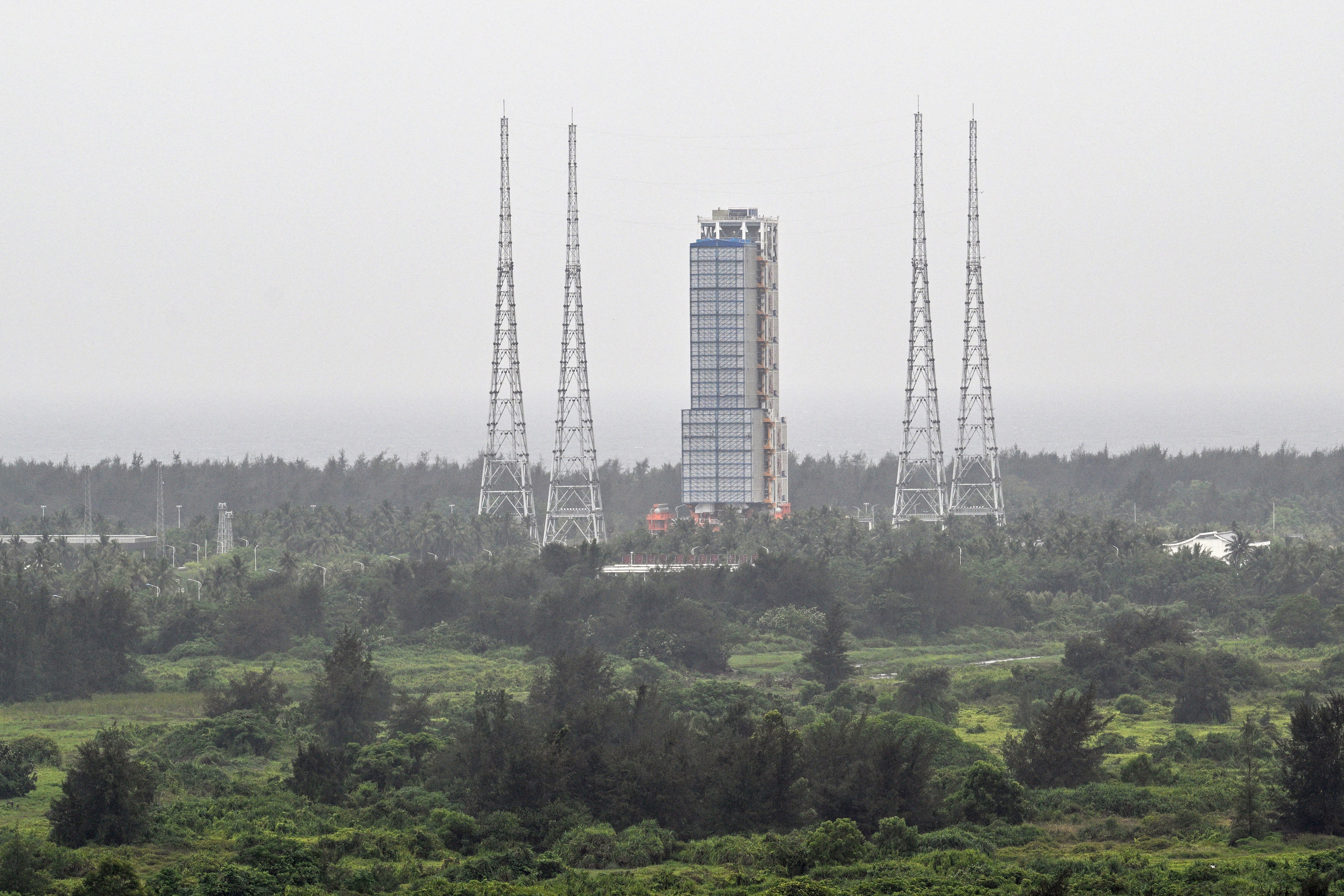 A general view shows the launch platform for the Chang’e-6 mission of the China Lunar Exploration Programme at the Wenchang Space Launch Centre in southern China’s Hainan Province on 2 May 2024