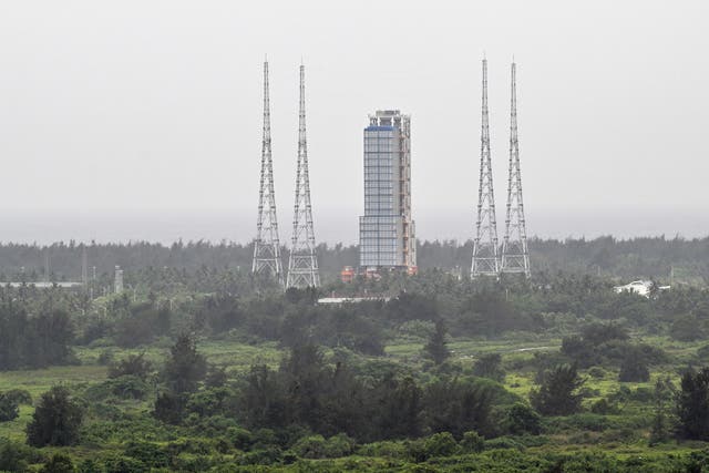 <p>A general view shows the launch platform for the Chang’e-6 mission of the China Lunar Exploration Programme at the Wenchang Space Launch Centre in southern China’s Hainan Province on 2 May 2024</p>