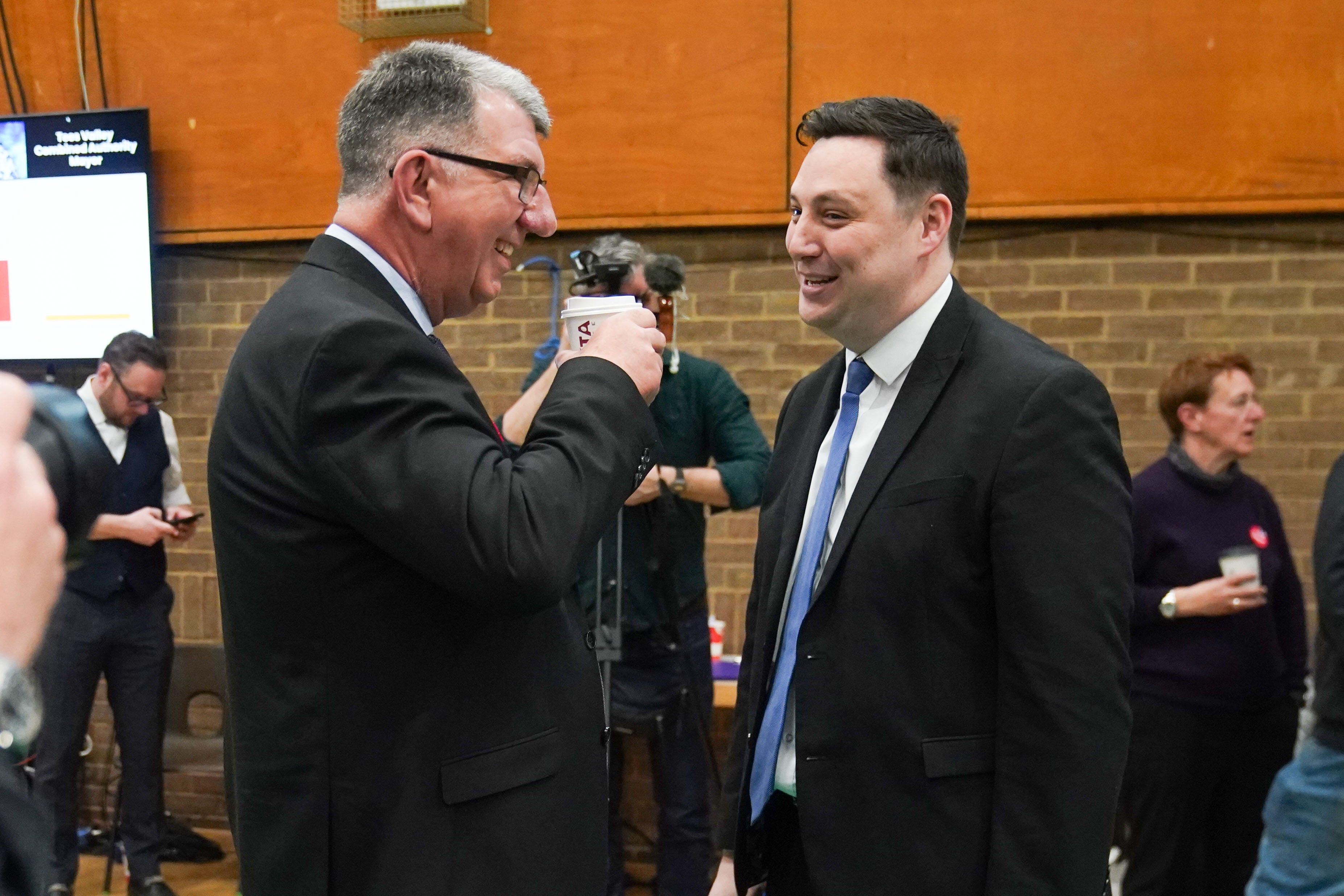 Labour candidate Chris McEwan and Conservative candidate Lord Ben Houchen, during a count of votes for the Tees Valley mayoral election (Owen Humphreys/PA)