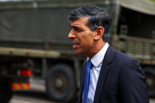 <p>Prime Minister Rishi Sunak doing media interviews during a visit to the Catterick military base in North Yorkshire (Molly Darlington/PA)</p>