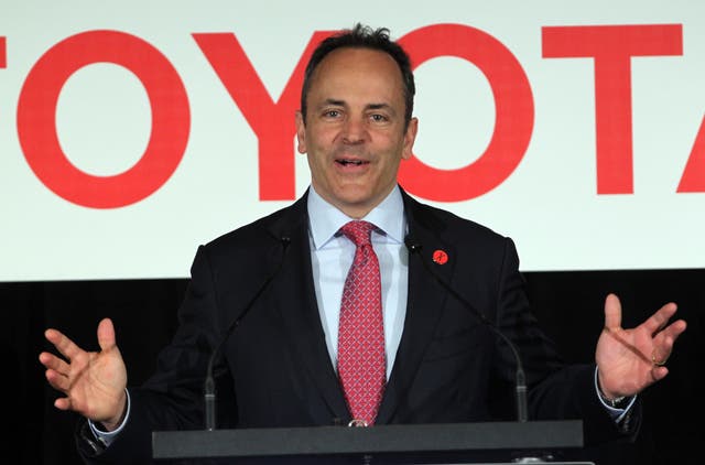 <p>Former Kentucky governor Matt Bevin at the unveiling of the Toyota RAV4 Hybrid at the Toyota Motor Manufacturing plant on 14 March 2019 in Georgetown, Kentucky</p>