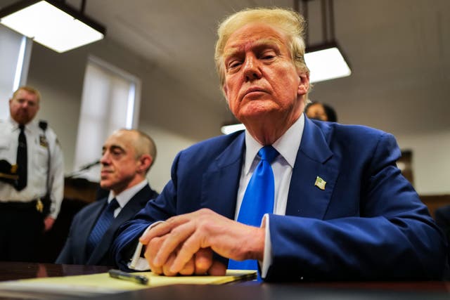 <p>Donald Trump in court for his criminal trial on 3 May 2024</p>