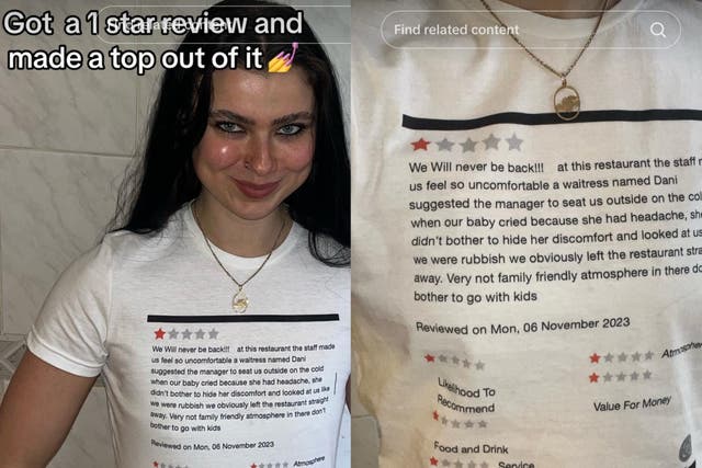 <p>Waitress wears her one-star review as a T-shirt </p>
