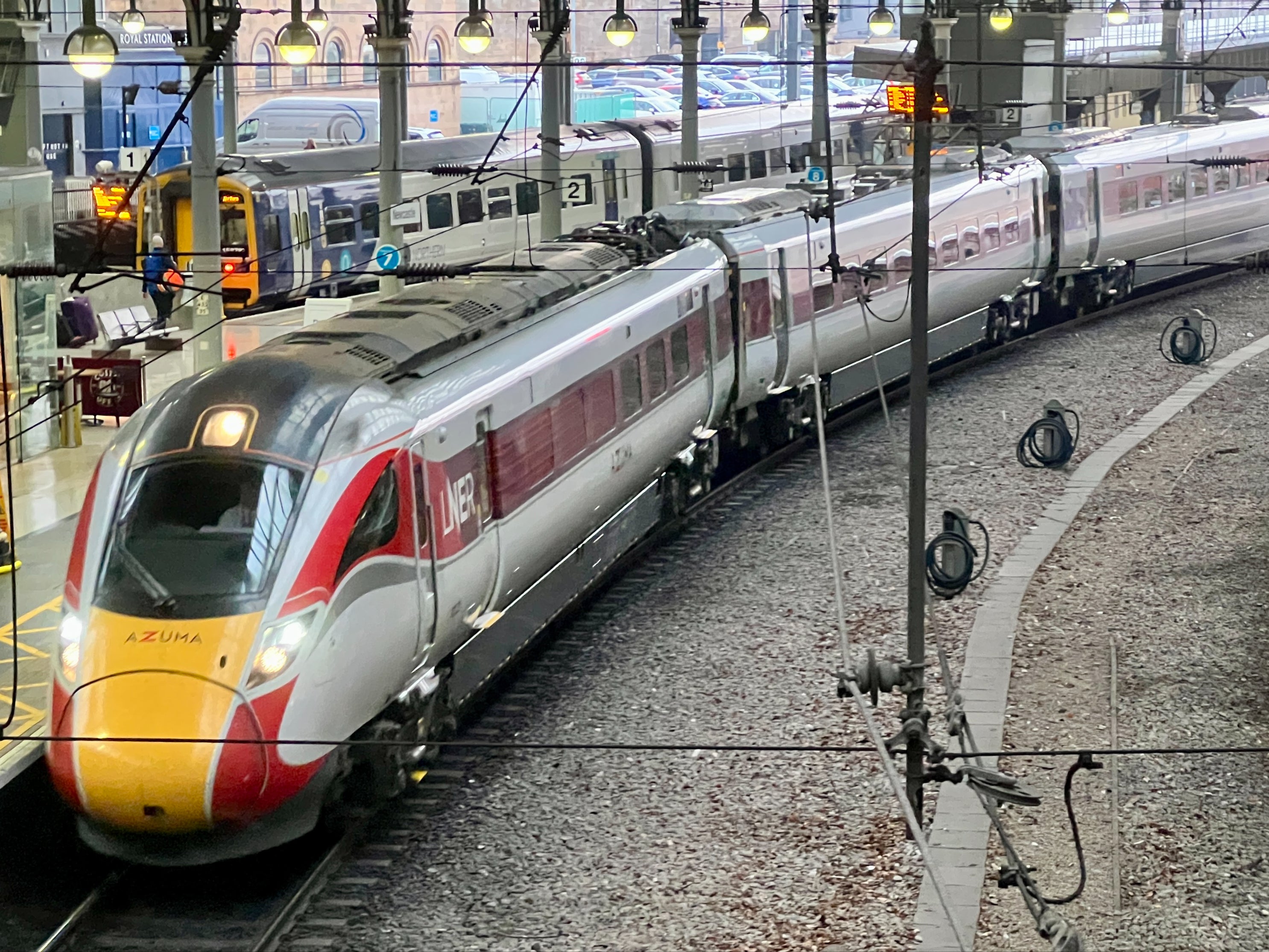 Going places? LNER Azuma express at Newcastle station, with a Northern train in the background