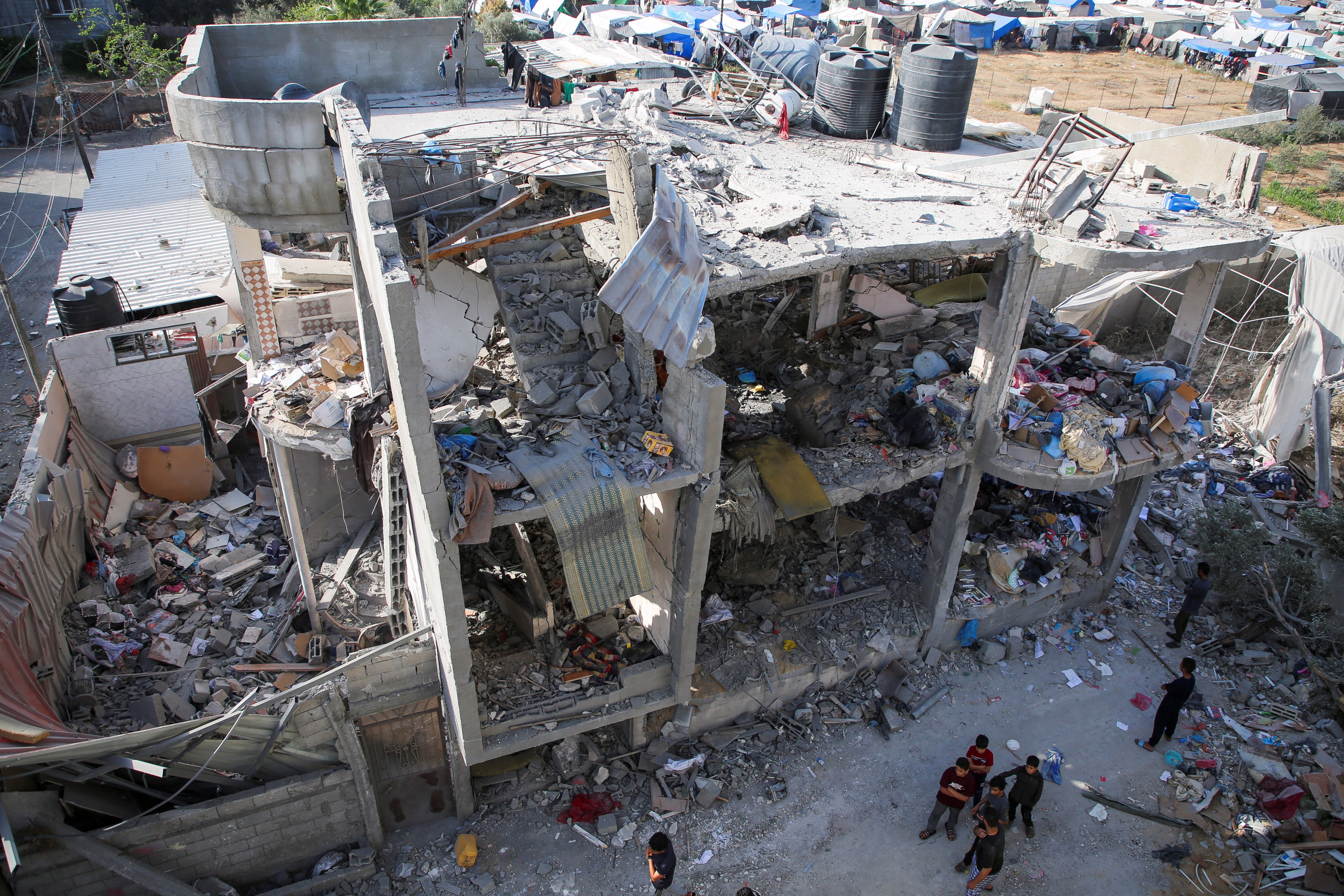 A house hit by an Israeli airstrike in Rafah, where displaced Gazans are seeking shelter