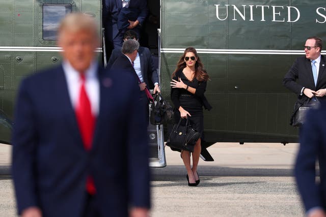 <p>Hope Hicks walks from Marine One to Air Force One in October 2020. She took the stand at Trump’s hush money criminal trial on 3rd May, 2024 </p>