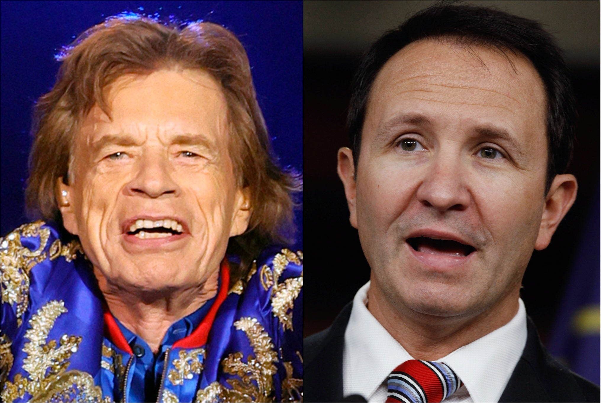 Mick Jagger (left) and Jeff Landry, governor of Louisiana
