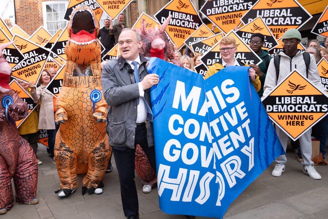 <p>Liberal Democrat leader Sir Ed Davey alongside Tory ‘dinosaurs’ in Winchester (Stefan Rousseau/PA)</p>