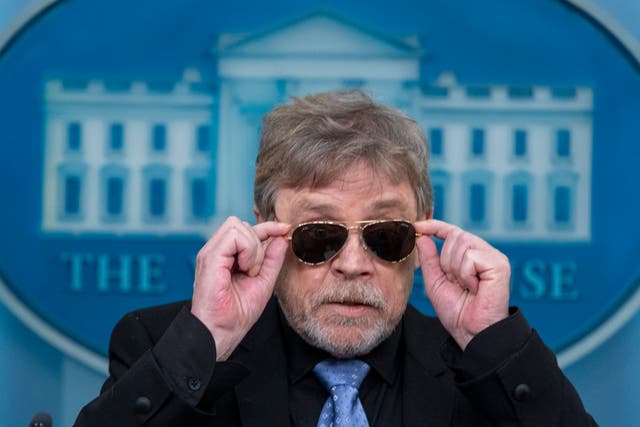<p>Actor Mark Hamill appeared in the White House briefing room in support of President Biden earlier this month </p>