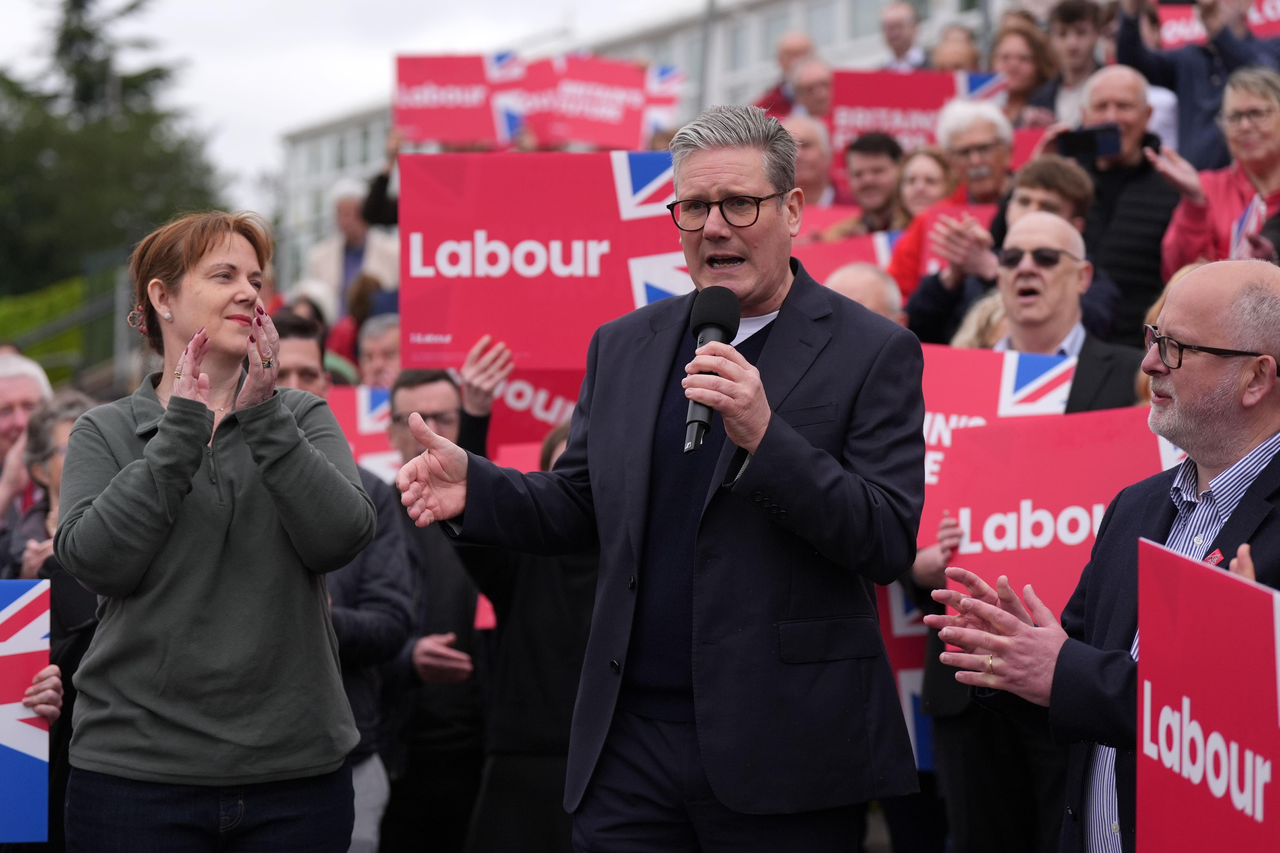 Labour Party leader Sir Keir Starmer with newly elected East Midlands mayor Claire Ward during a visit to Forest Town Arena in Mansfield, East Midlands (Jacob King/PA)