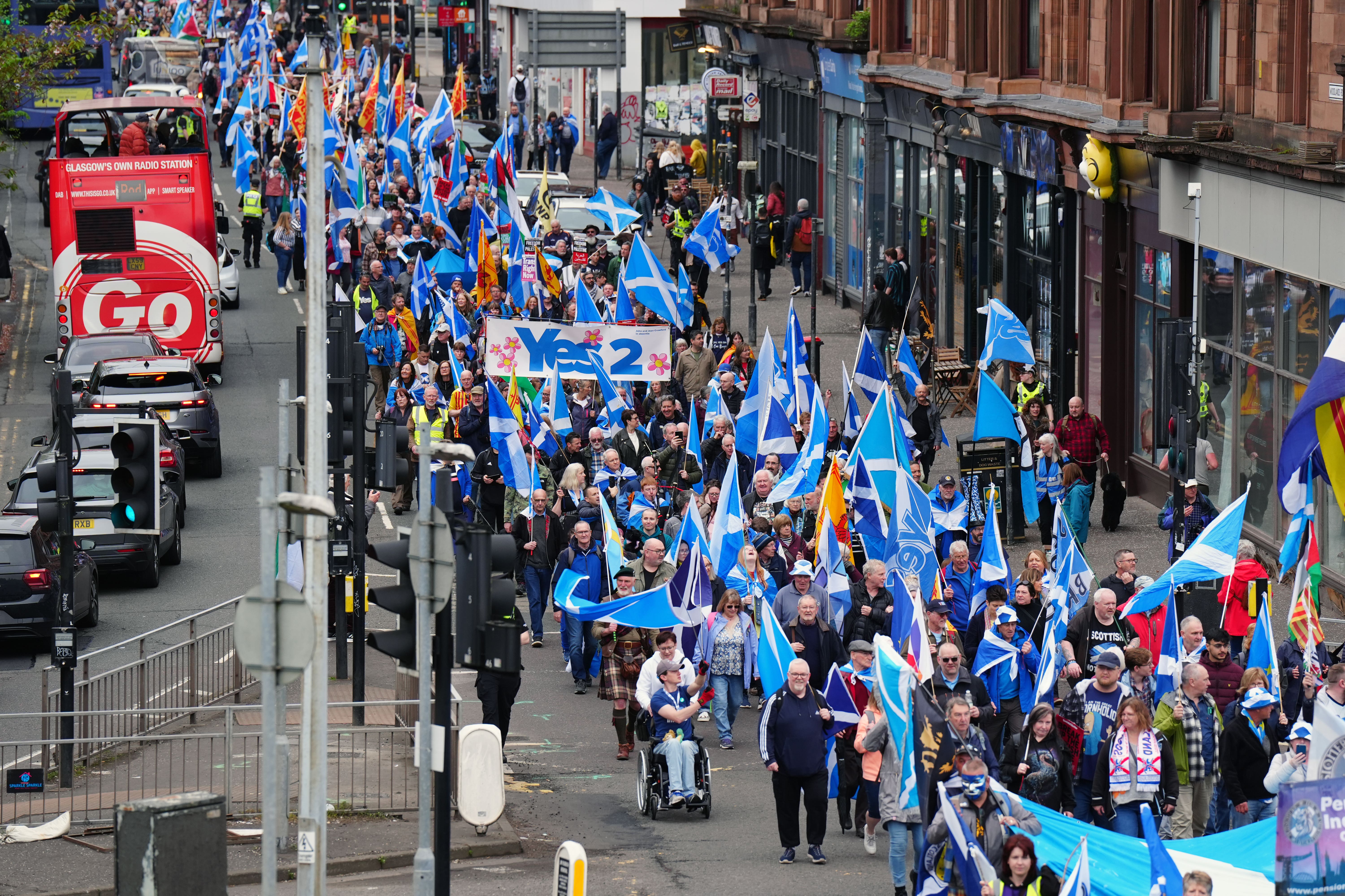 People take part in a March for Independence from Kelvingrove Park to Glasgow Green (Jane Barlow/PA)